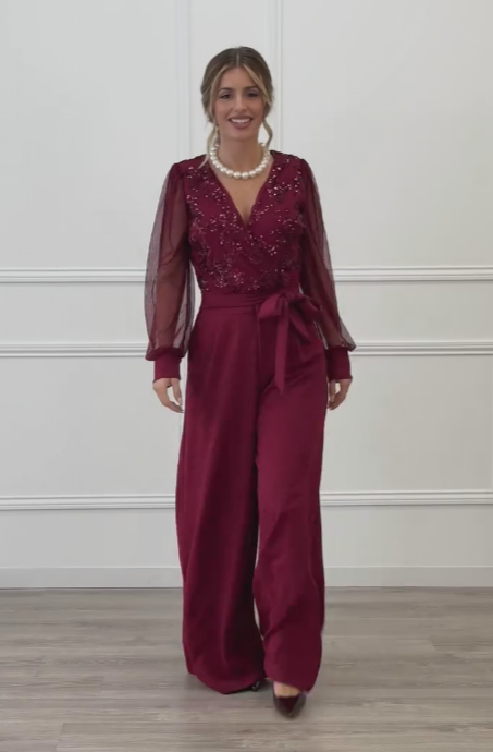 Meira - Mono Con Mangas Largas De Malla y Adornos