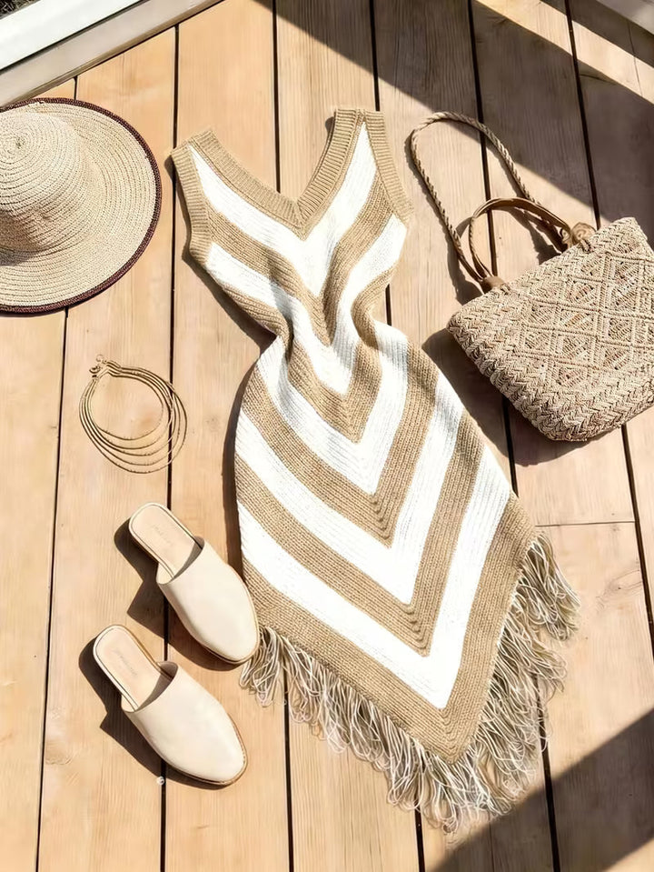 Foley - Vestido De Playa Elástico Con Flecos en El Bajo