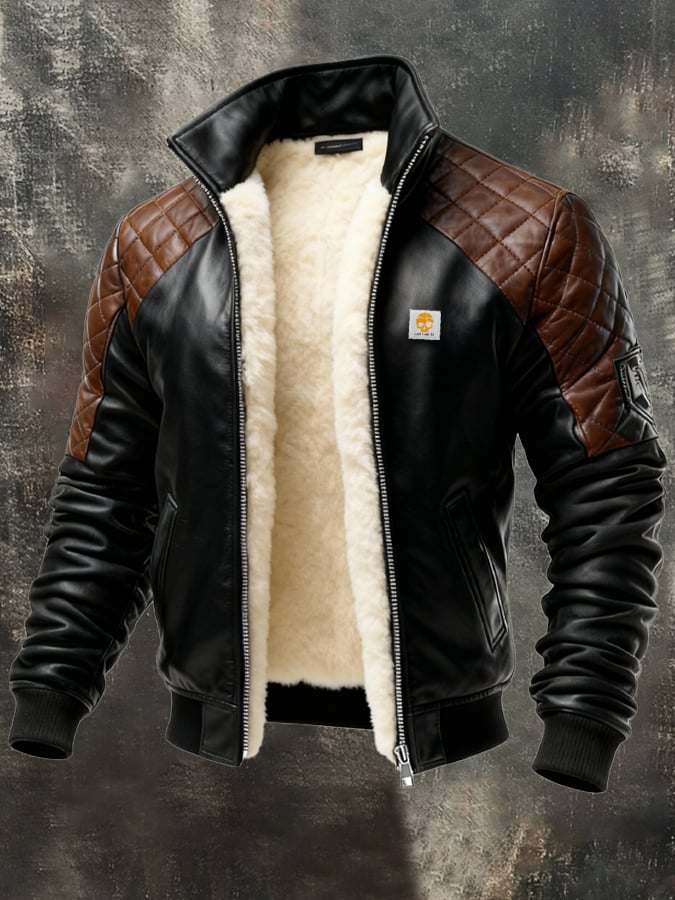 Enzo - Chaqueta De Cuero Acolchada Con Forro De Felpa