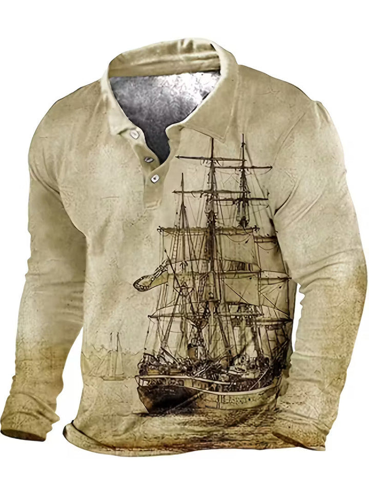Giles - Camisa Elegante Con Estampado 3D De Velero En La Solapa
