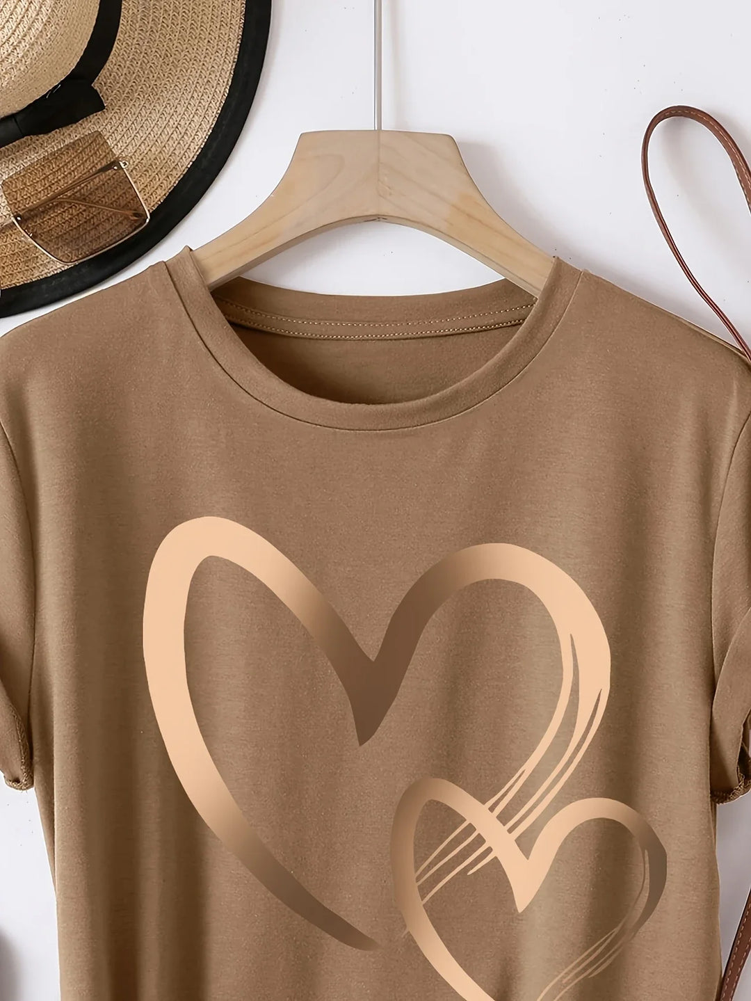 Larson - Informal Manga Corta Camiseta Con Estampado De Corazones