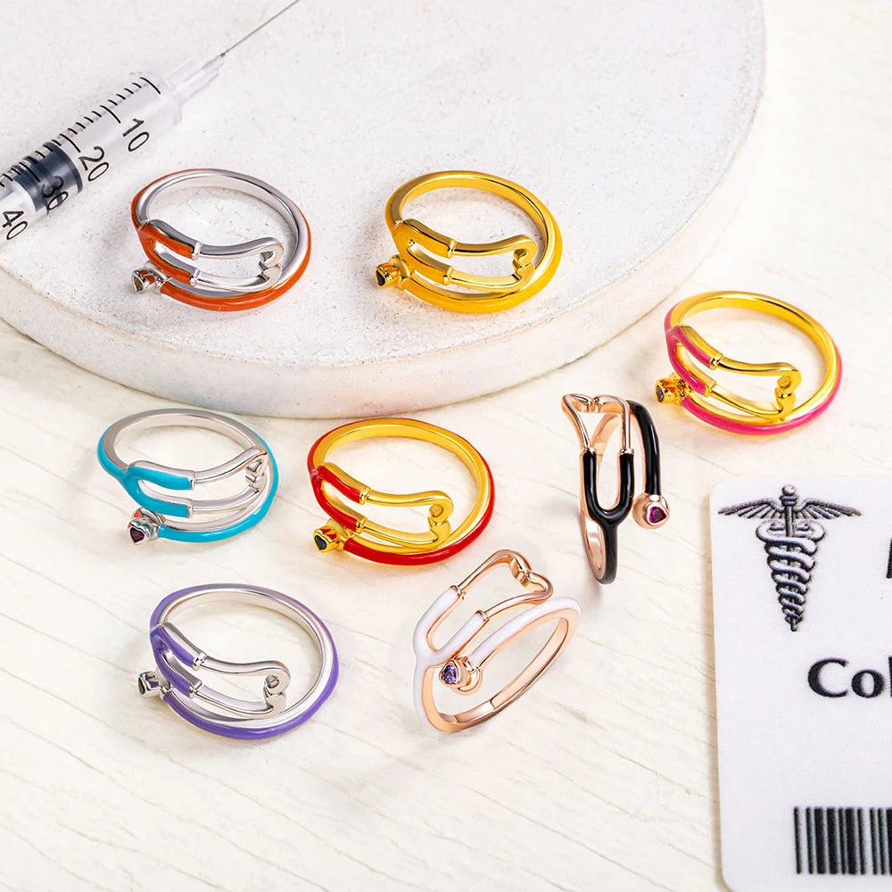 Caitleen - Anillo Estetoscopio Con Piedra Preciosa En Forma De Corazón