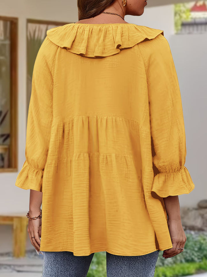 Garbine - Blusa Elegante Con Cuello De Volantes