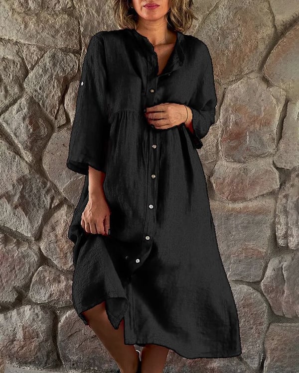 Nikita - Vestido Camisero Holgado de Algodón y Lino