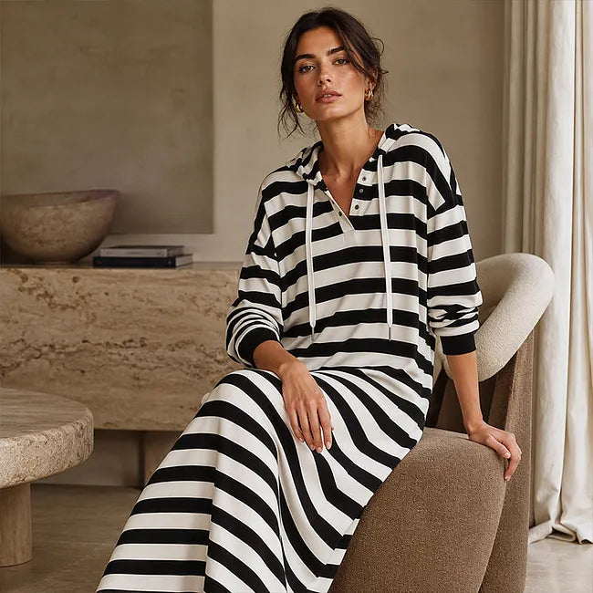 Zeynep - Vestido Estilo Sudadera Con Capucha A Rayas