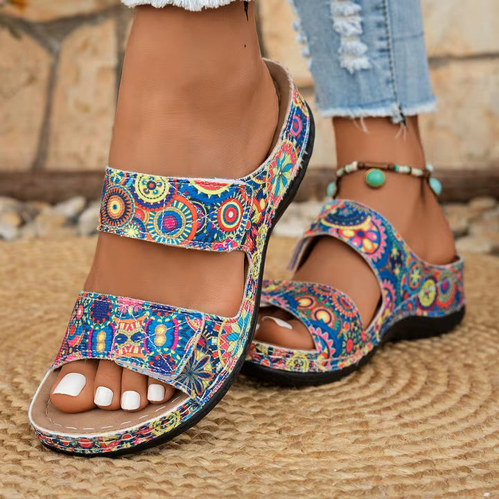 Dhifef - Sandalias De Verano Con Tacón Grueso Y Estampado