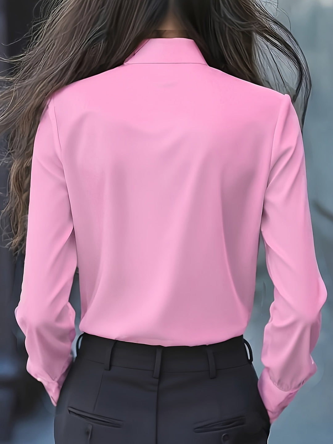 Dwyna - Blusa De Manga Larga Con Botones y Lazo Con Volantes