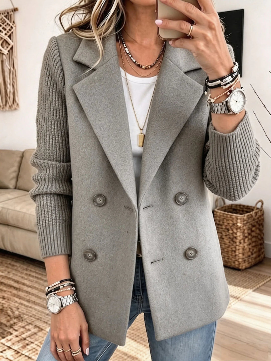 Winchell - Chaqueta De Otoño Elegante Con Mangas De Punto