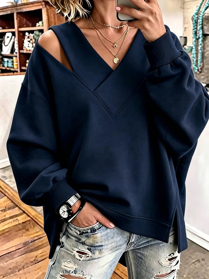 Kirstan - Sudadera Oversize Con Cuello en V y Aberturas Elegantes