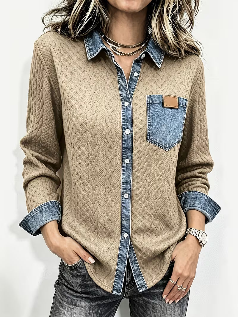Leoora - Camisa De Manga Larga Con Bolsillos De Parche