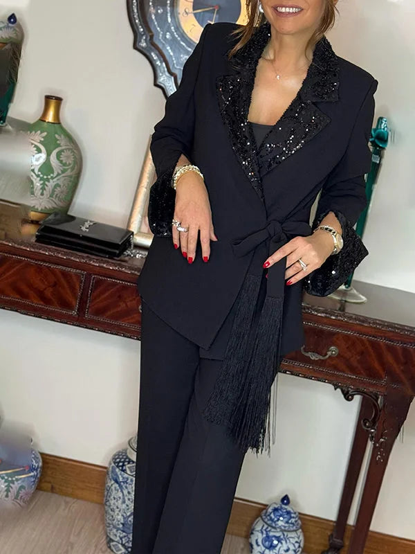 Nitzanit - Elegante Conjunto de Chaqueta y Pantalón de Dos Piezas