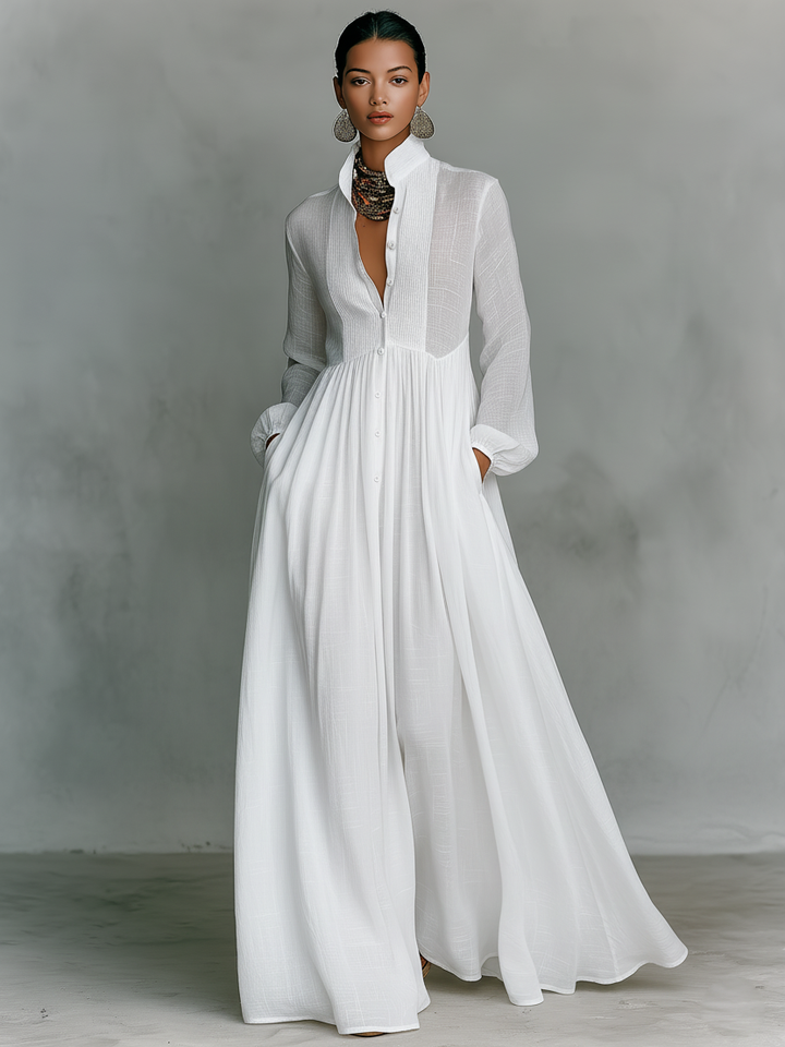 Naylia - Vestido Largo con Cuello Alto y Mangas Largas