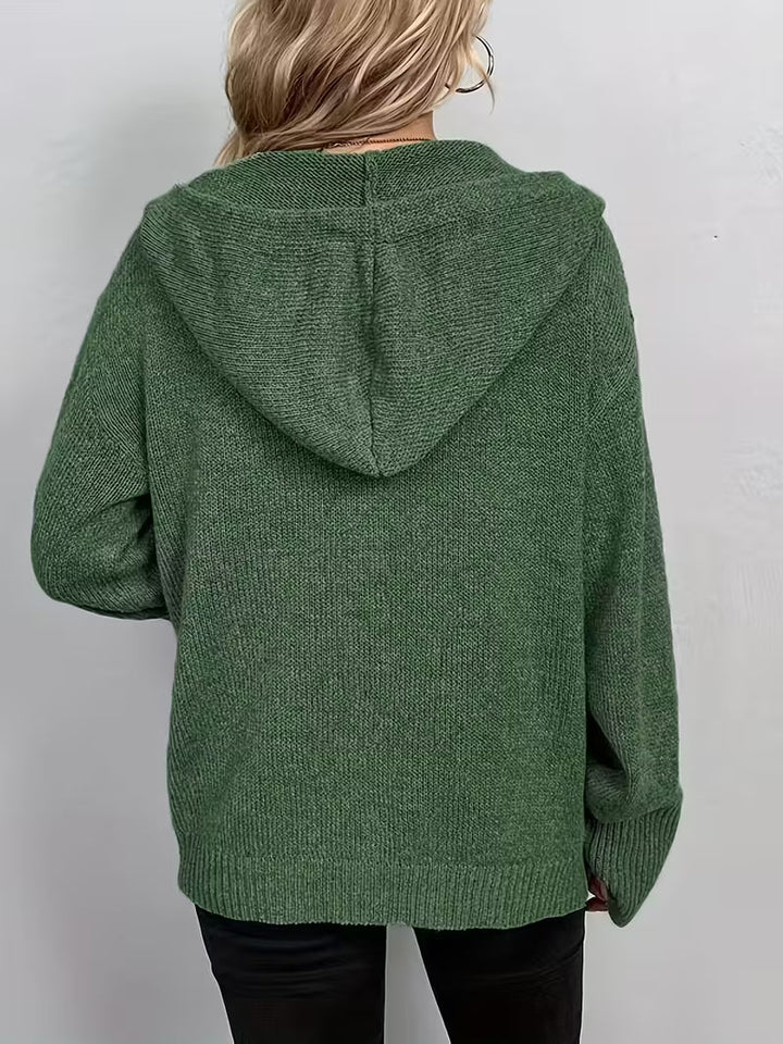 Karalina - Cárdigan Con Capucha y Botones Delanteros De Punto Trenzado
