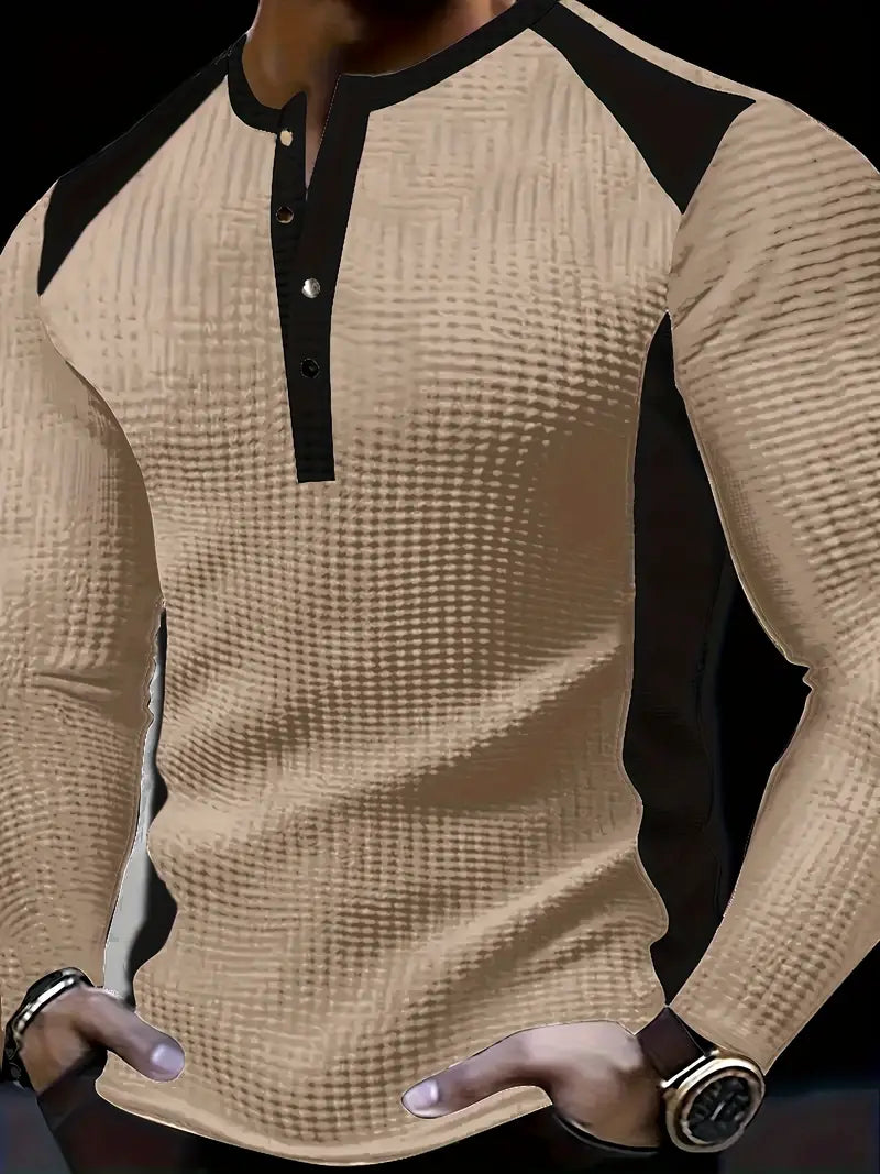 Kyran - Camisa Henley De Manga Larga Con Diseño De Gofre