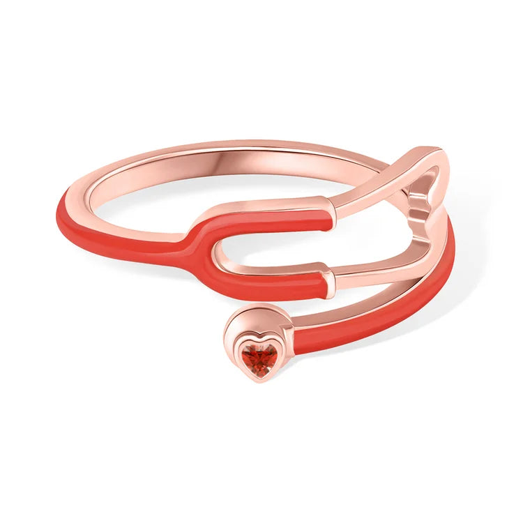 Caitleen - Anillo Estetoscopio Con Piedra Preciosa En Forma De Corazón
