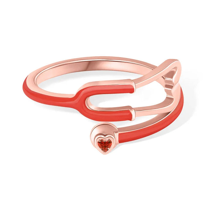Caitleen - Anillo Estetoscopio Con Piedra Preciosa En Forma De Corazón