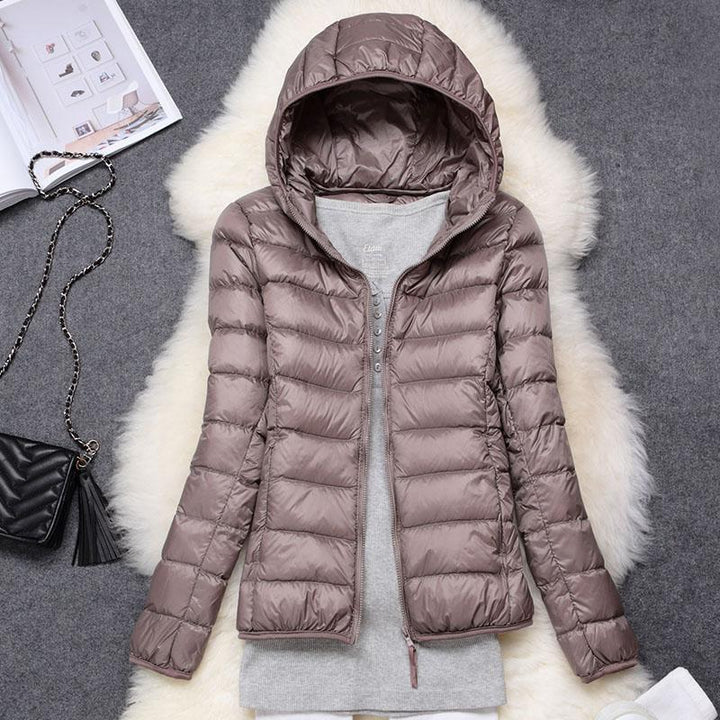 Manuela - Chaqueta Impermeable Con Plumas de Pato Blancas