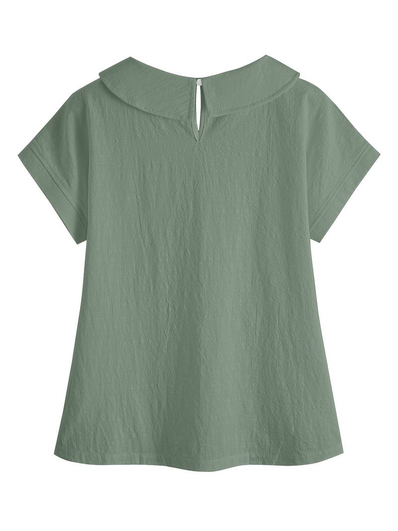 Krischelle - Jersey De Manga Corta Con Encaje en El Cuello