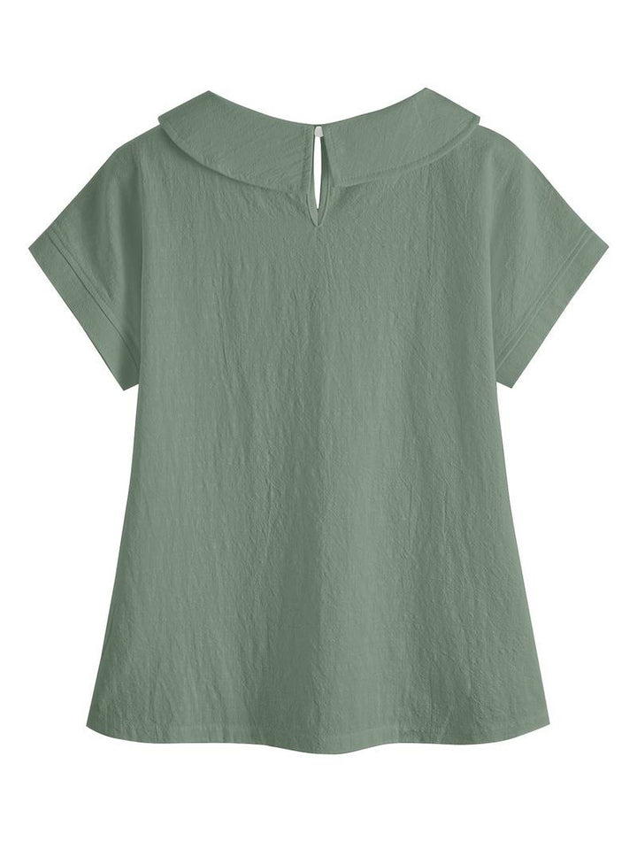 Krischelle - Jersey De Manga Corta Con Encaje en El Cuello