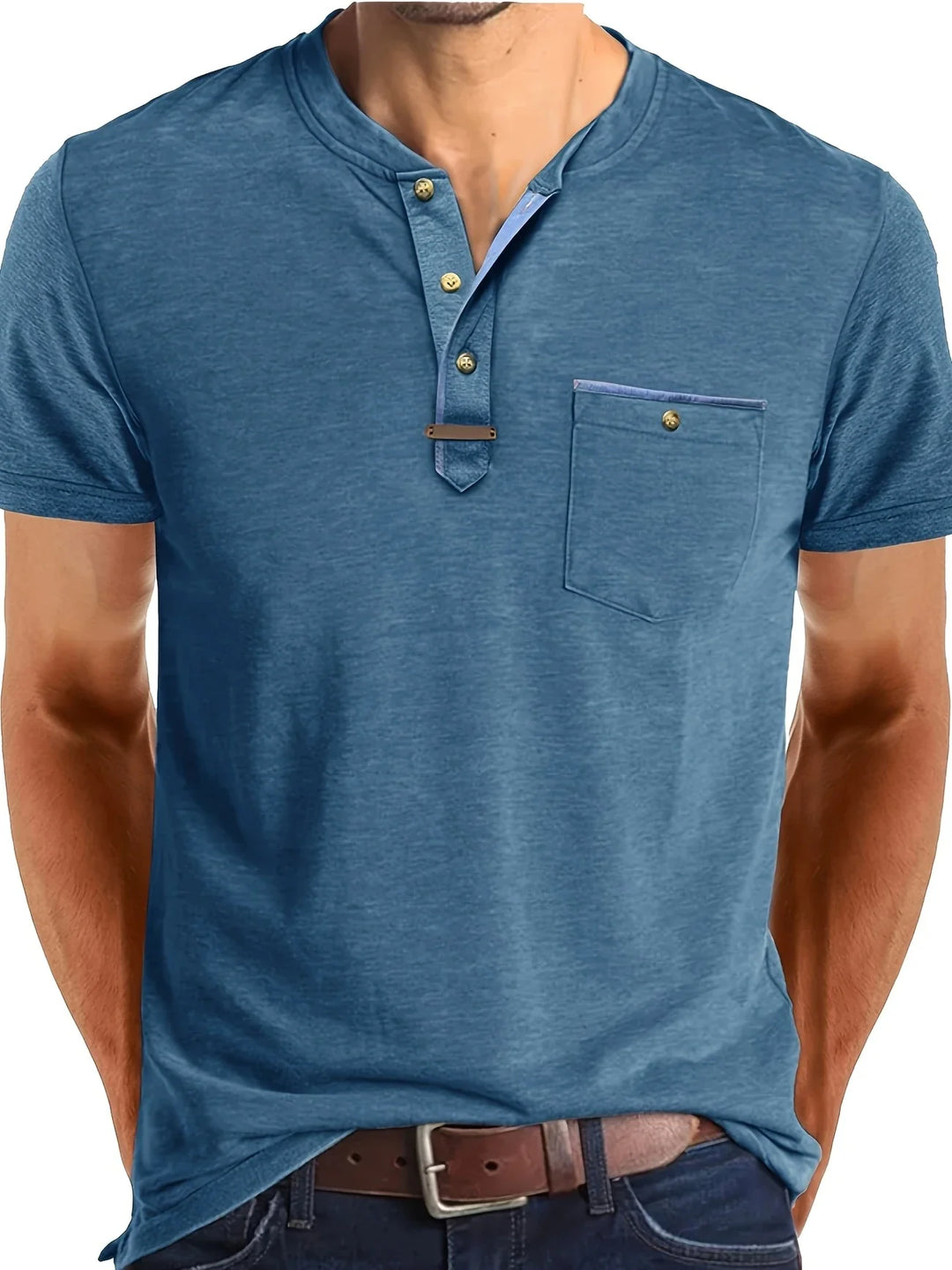 Saxon - Camiseta Elegante De Cuello Redondo Con Bolsillo