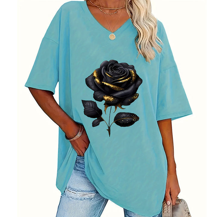 Aijia - Camiseta Con Cuello en V Y Estampado De Rosas