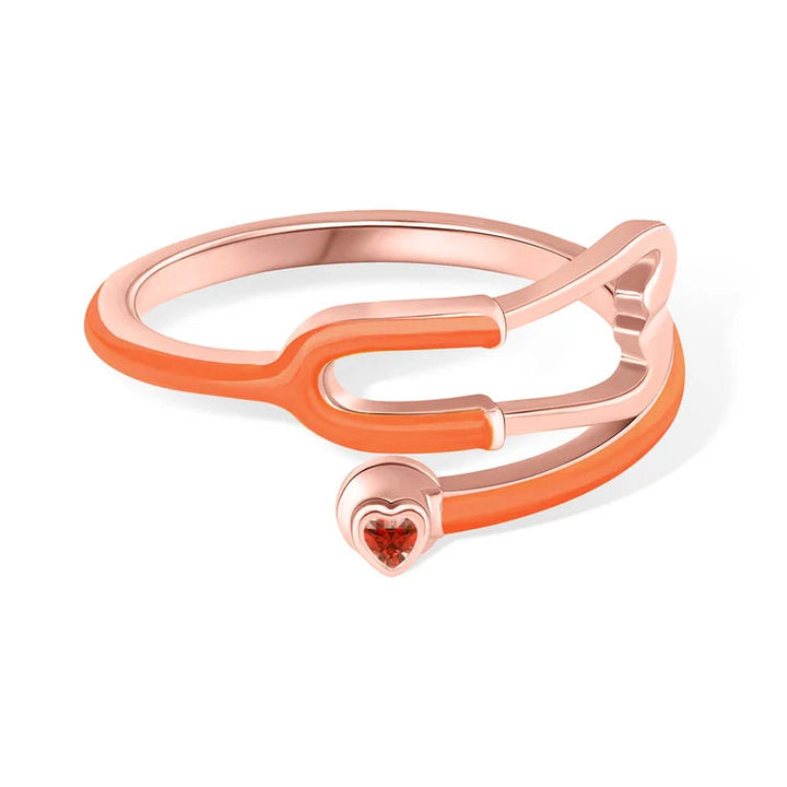 Caitleen - Anillo Estetoscopio Con Piedra Preciosa En Forma De Corazón