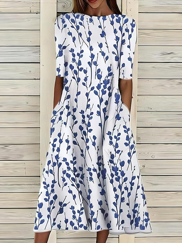 Malgorzata - Vestido Midi De Verano Con Flores Costeras