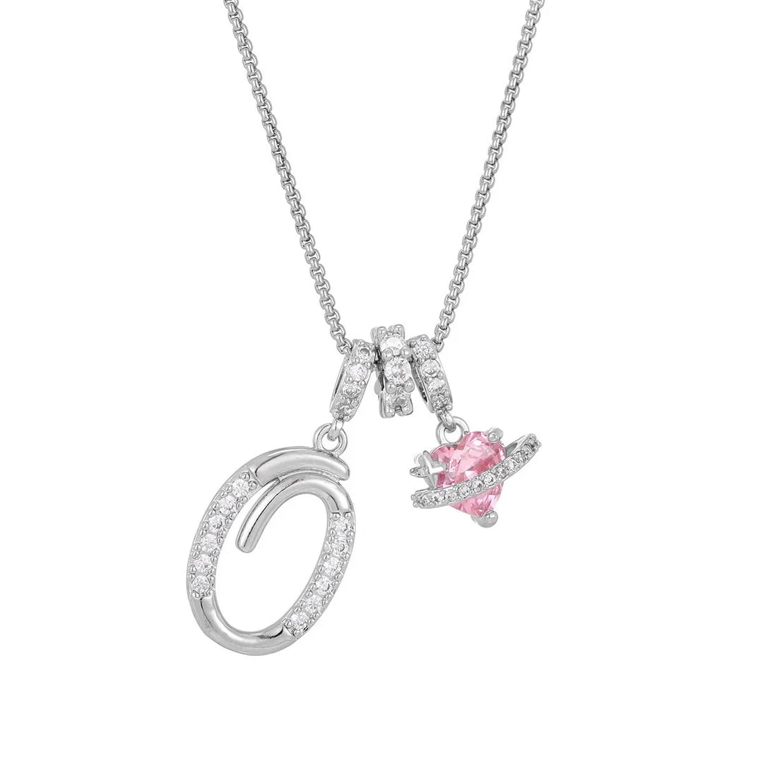 Nerute - Collar Con Inicial y Colgante de Corazón Rosa
