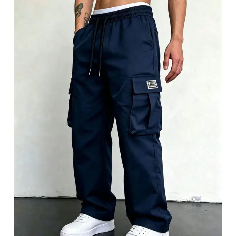 Nesham - Pantalones Cargo Con Cordón en la Cintura y Bolsillos