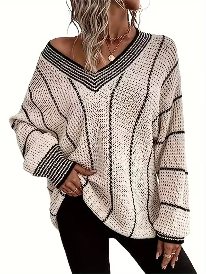 Lykke - Jersey Sobredimensionado De Cuello En V a Rayas