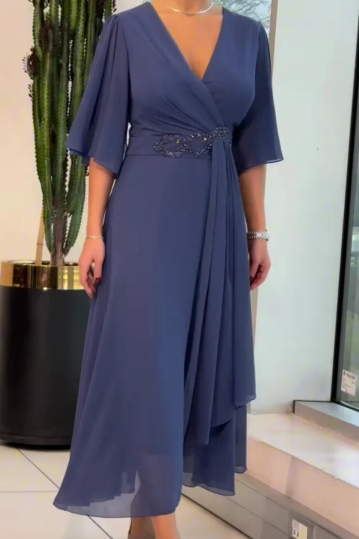 Bhagya - Elegante Vestido largo de Gasa Con Escote en V