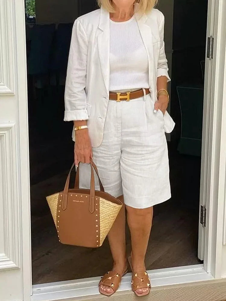 Leontina - Conjunto Informal De Blazer y Pantalones Cortos