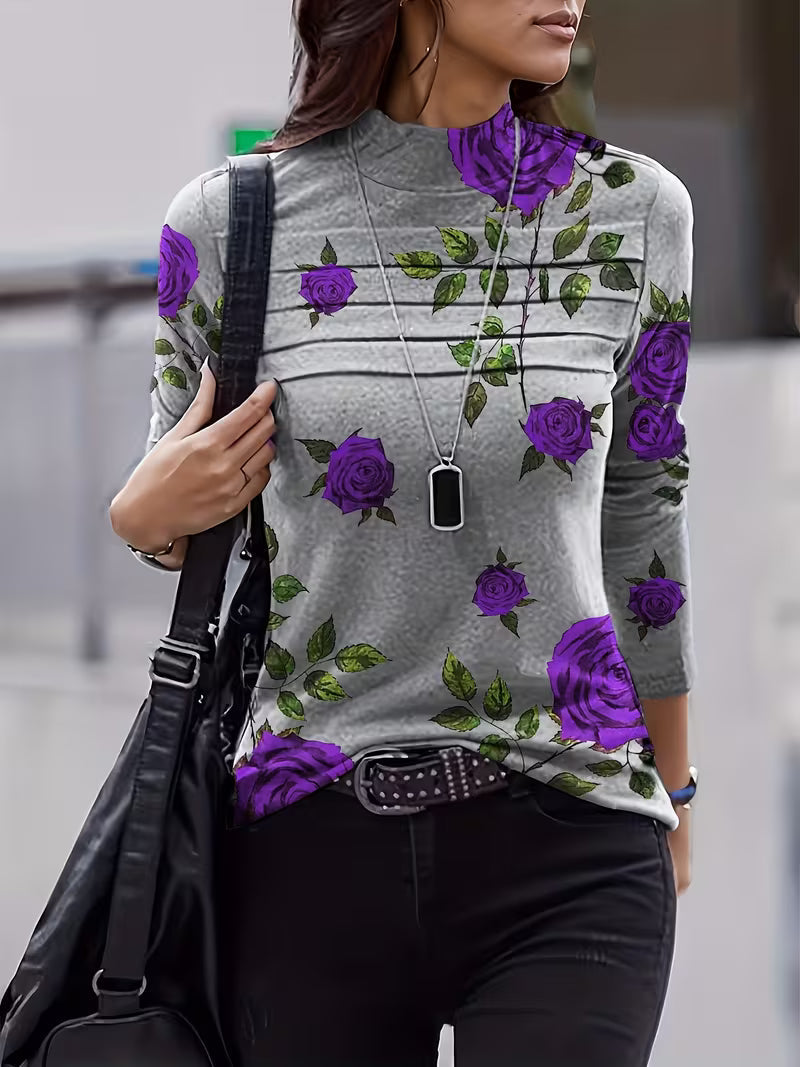 Zinie - Top De Cuello Alto Con Estampado Floral