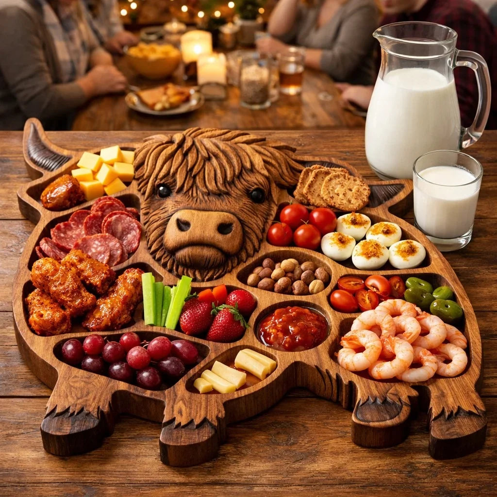 CowBoards - Tabla de Madera para Embutidos con Diseño de Vaca de las Highlands