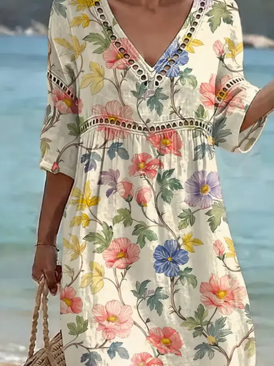 Nona - Vestido De Algodón Y Lino Con Estampado Floral