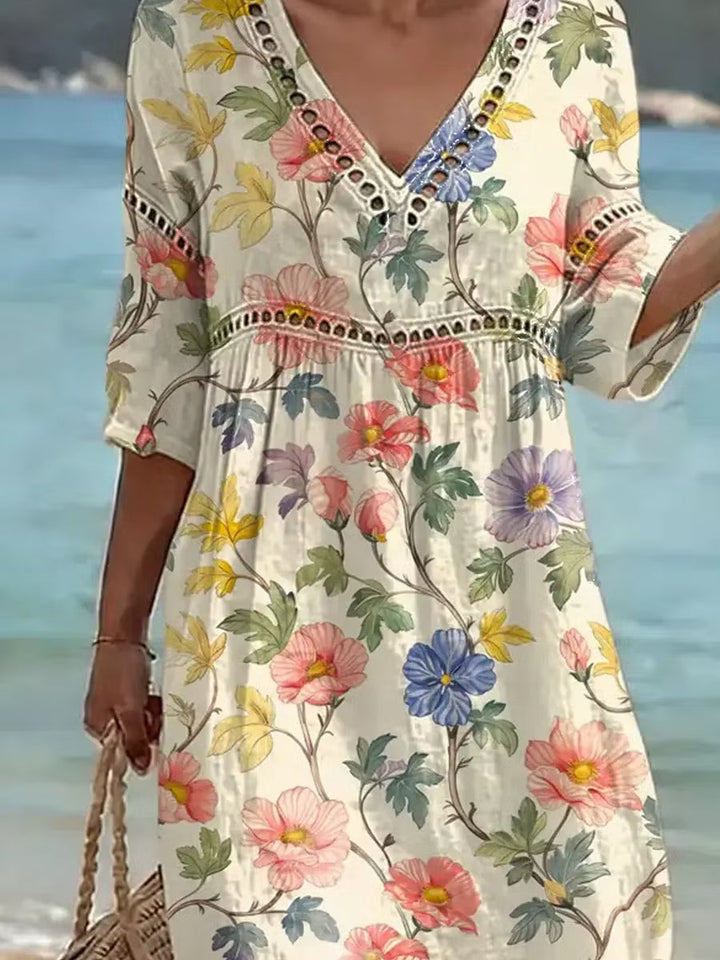 Nona - Vestido De Algodón Y Lino Con Estampado Floral