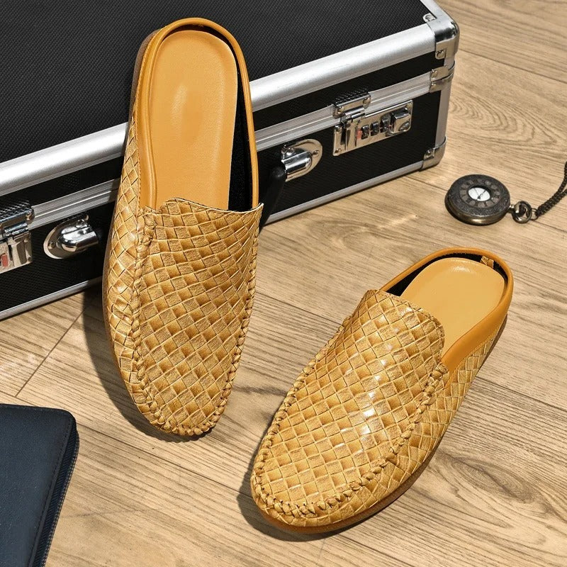 Efim - Zapatillas De Cuero Con Patrón Tejido Informal