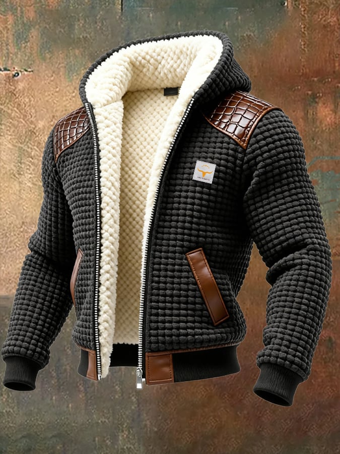 Giovanni - Chaqueta De Cuero a Cuadros Con Capucha