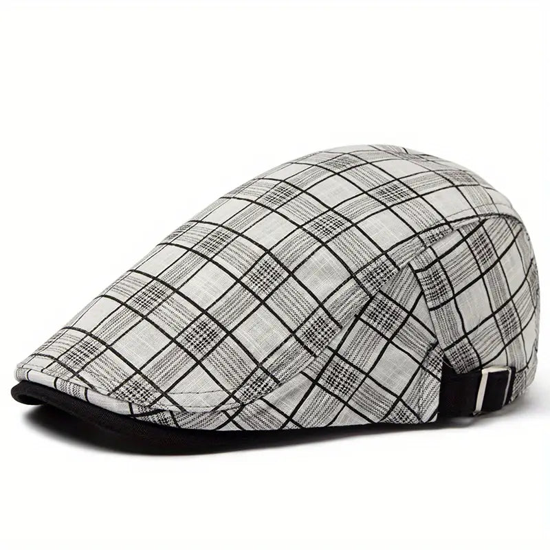 Zared - Gorra Boina Ajustable de Cuadros Vintage