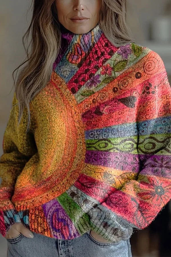 Nijole - Sudadera Floral de Cuello Alto y Manga Larga