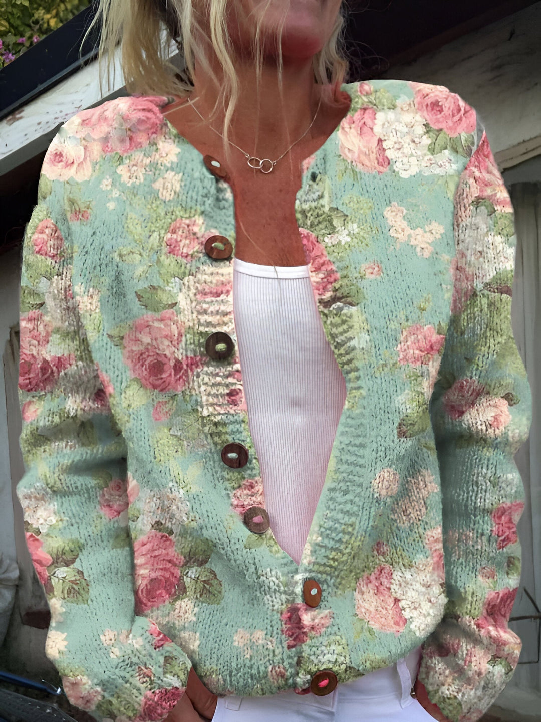 Alvimia - Elegante Cárdigan De Punto Floral
