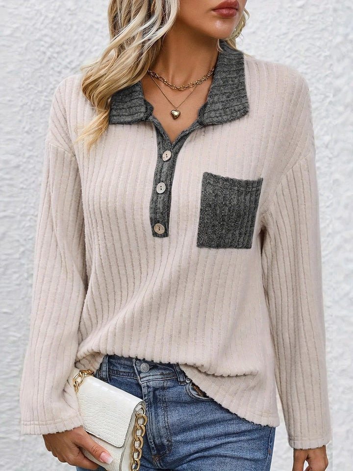 Yanna - Top de Moda con Cuello de Polo y Rayas