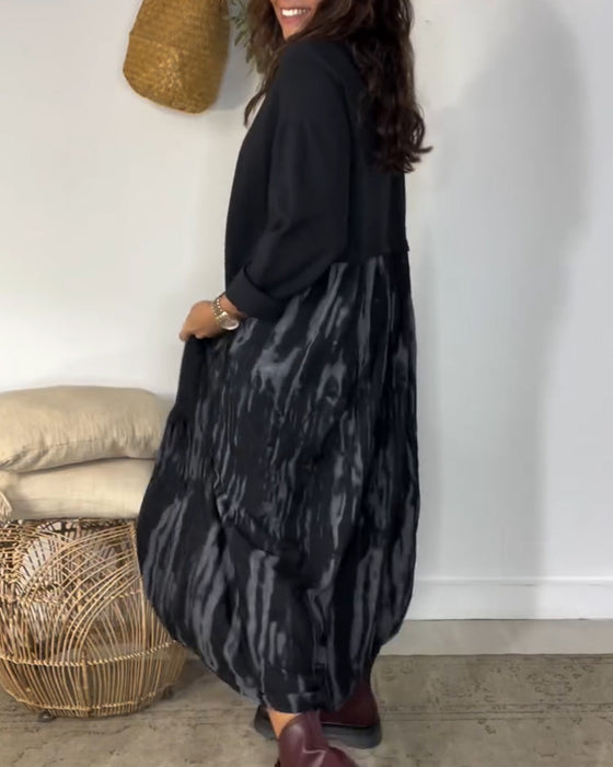 Dragica - Vestido De Cuello Redondo Con Estampado Irregular De Patchwork