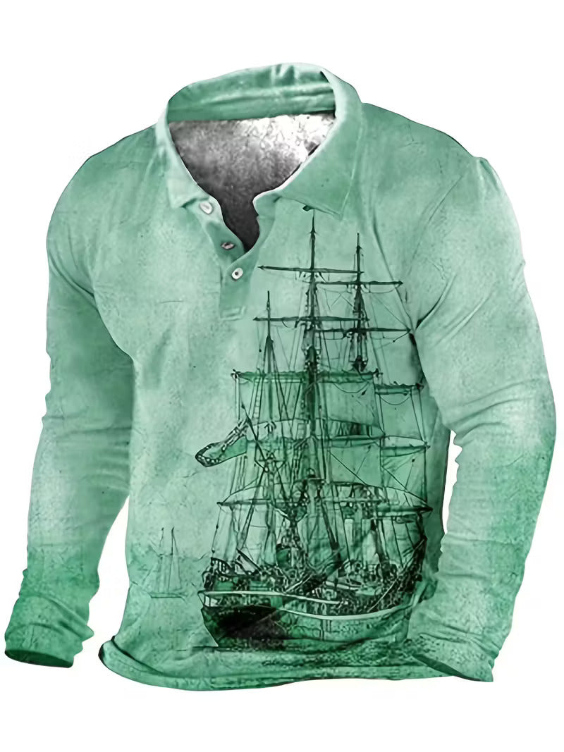 Giles - Camisa Elegante Con Estampado 3D De Velero En La Solapa