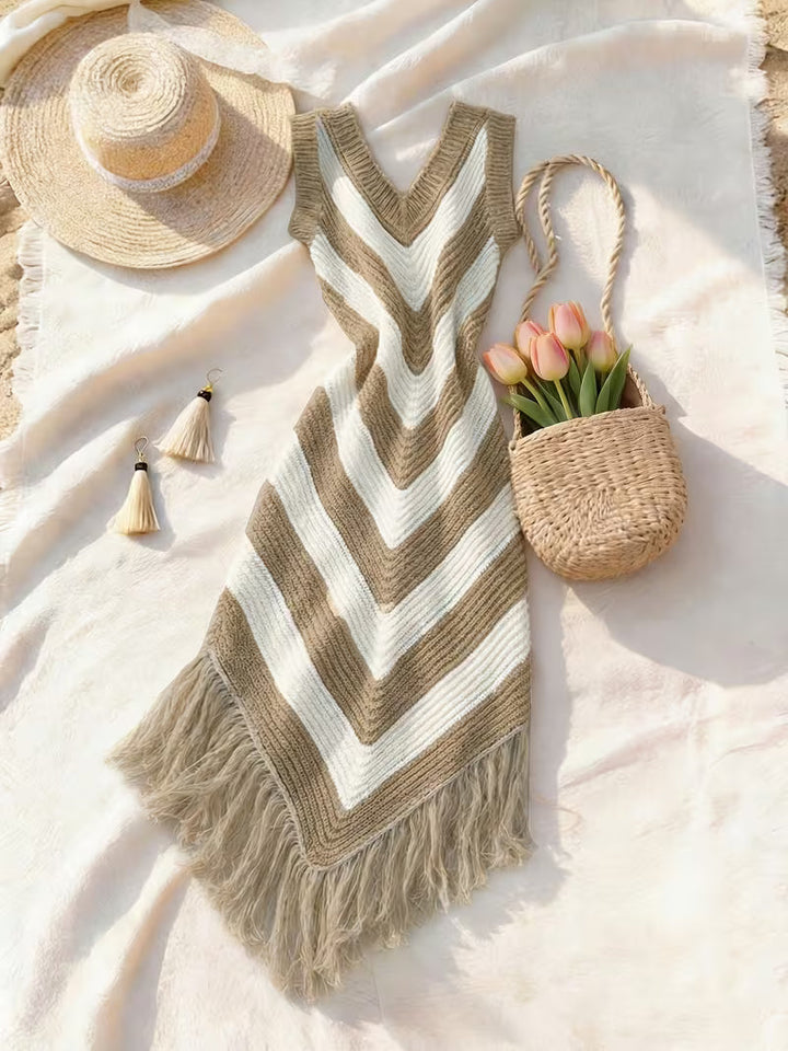 Foley - Vestido De Playa Elástico Con Flecos en El Bajo