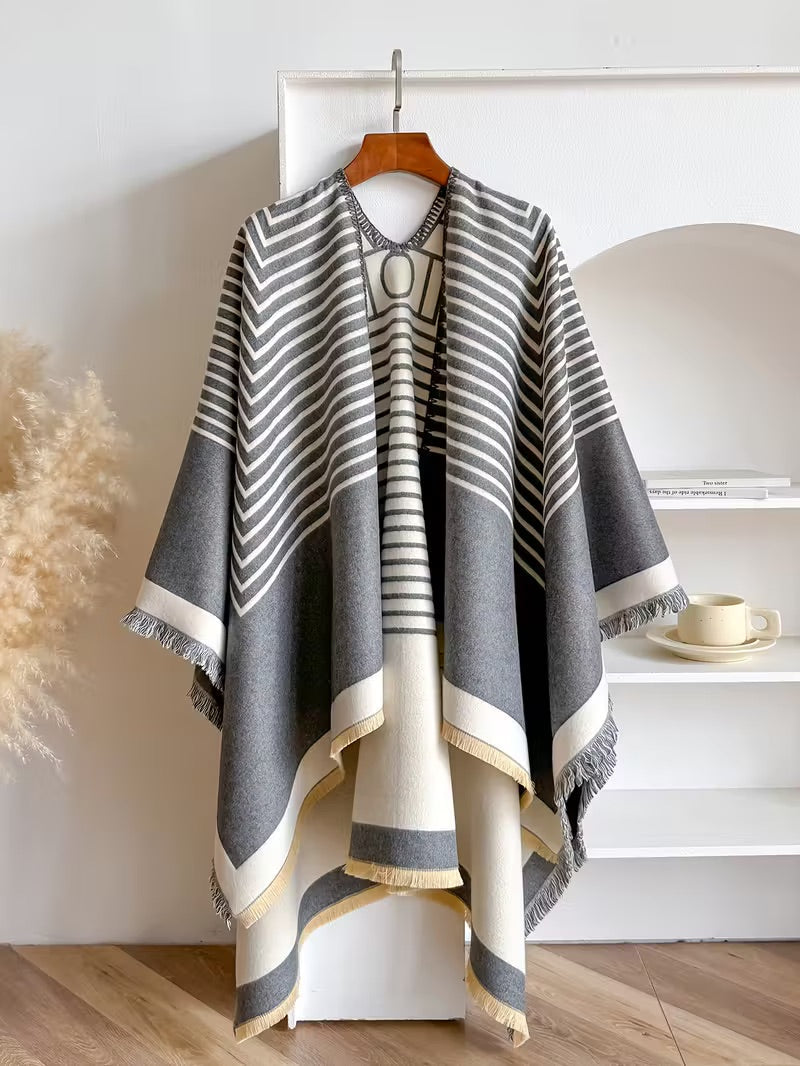 Taisija - Chal Reversible De Jacquard a Rayas En Imitación Cachemira
