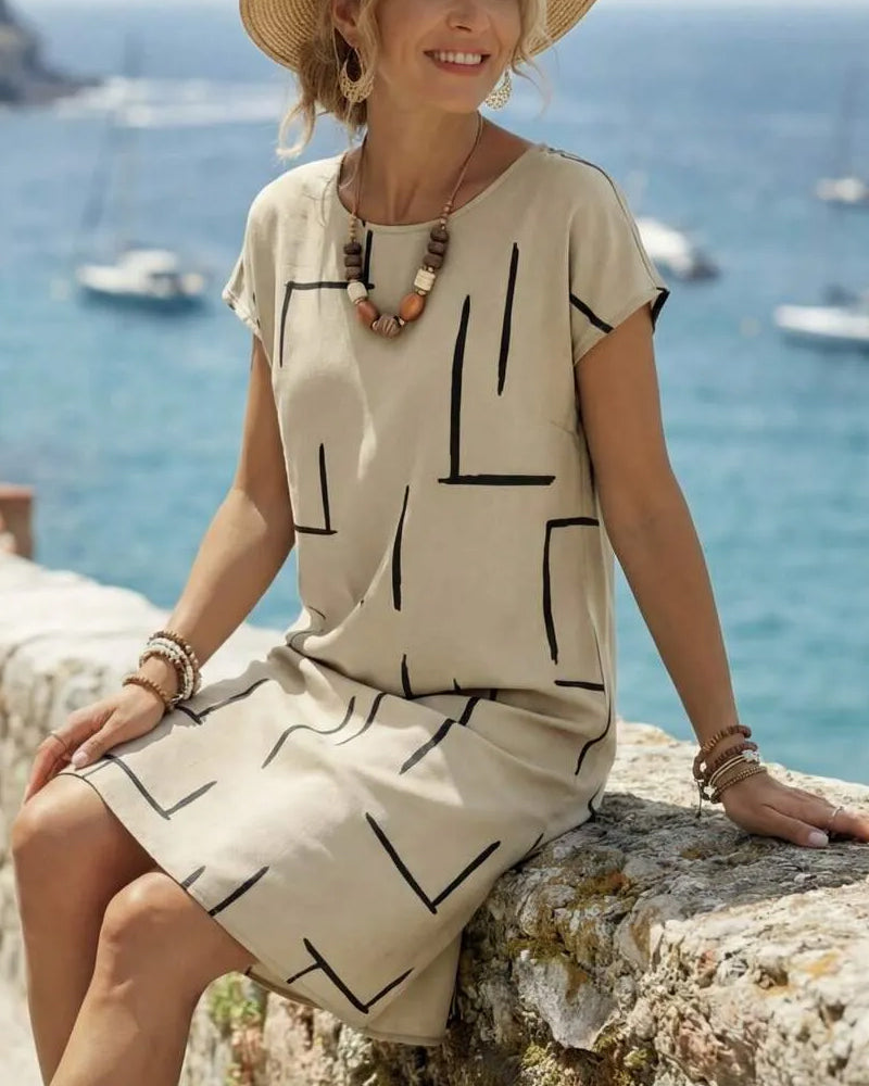 Ainee - Vestido De Verano Estampado Con Cuello Redondo