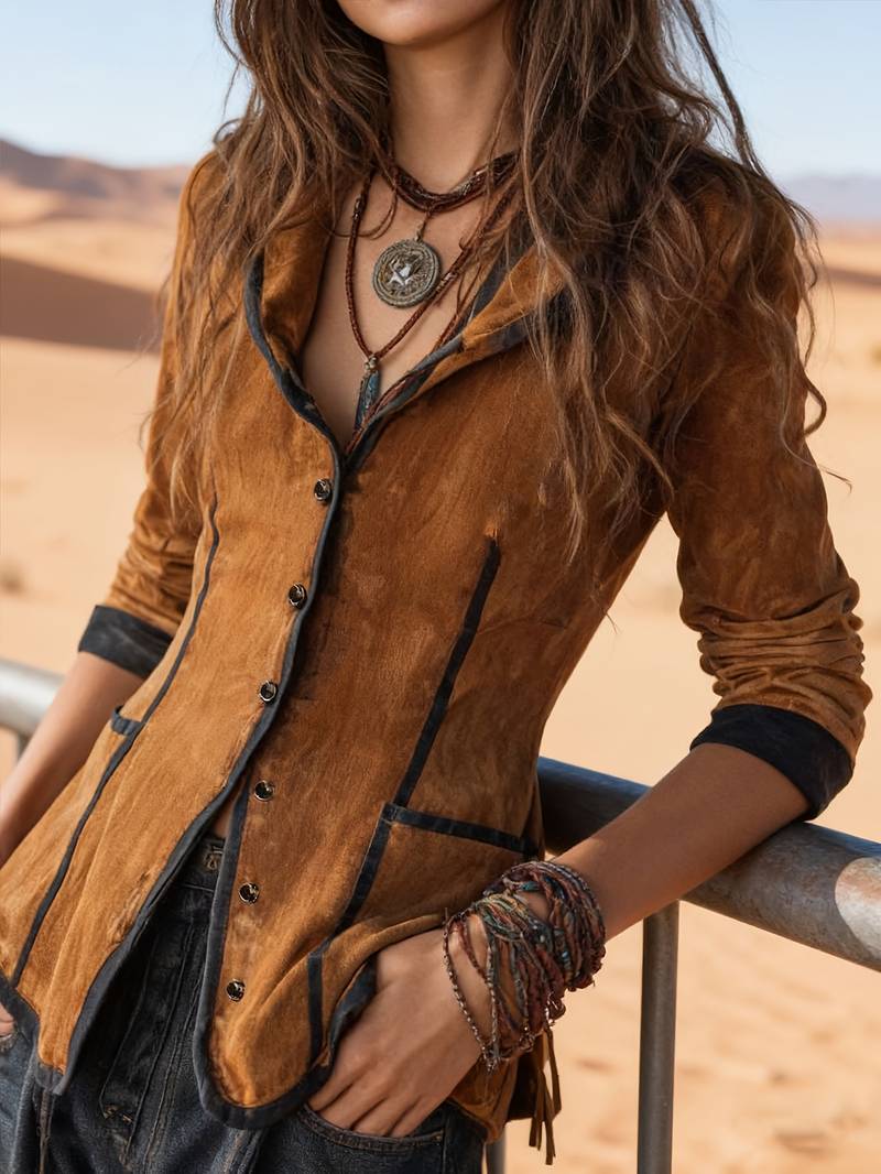 Yaara - Chaqueta Vintage Con Capucha y Manga Larga