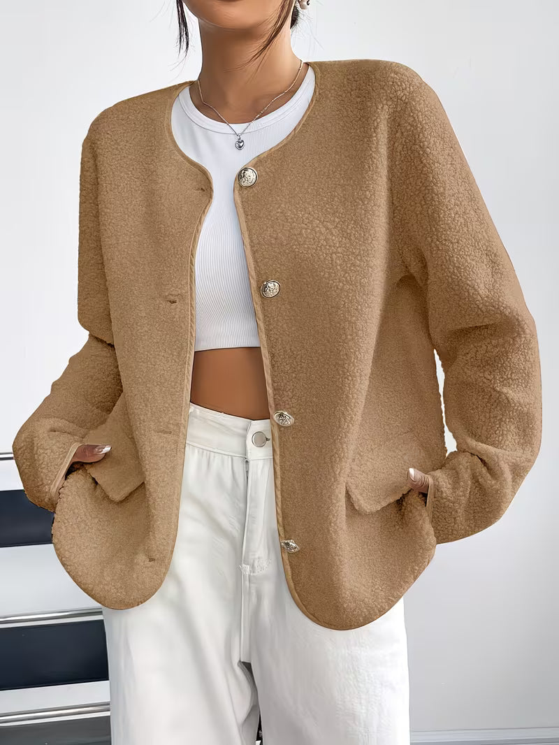 Viktorija - Elegante Chaqueta de Cuello Redondo Con Botones