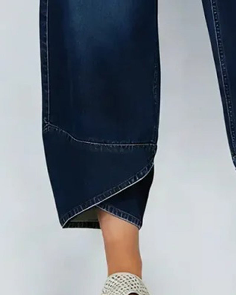 Synira - Jeans Casuales De Pierna Ancha y Corte Recortada